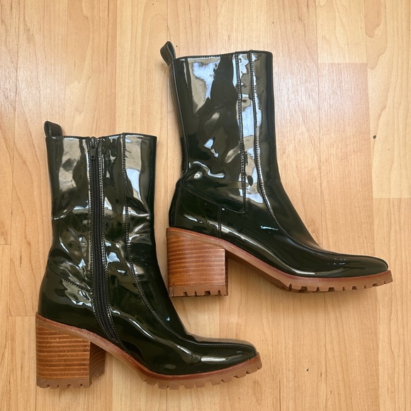 Silent D/Anthropologie Xiani Hunter Green Lug Heel Patent Ankle Boots Size 37 - Picture 5 of 6